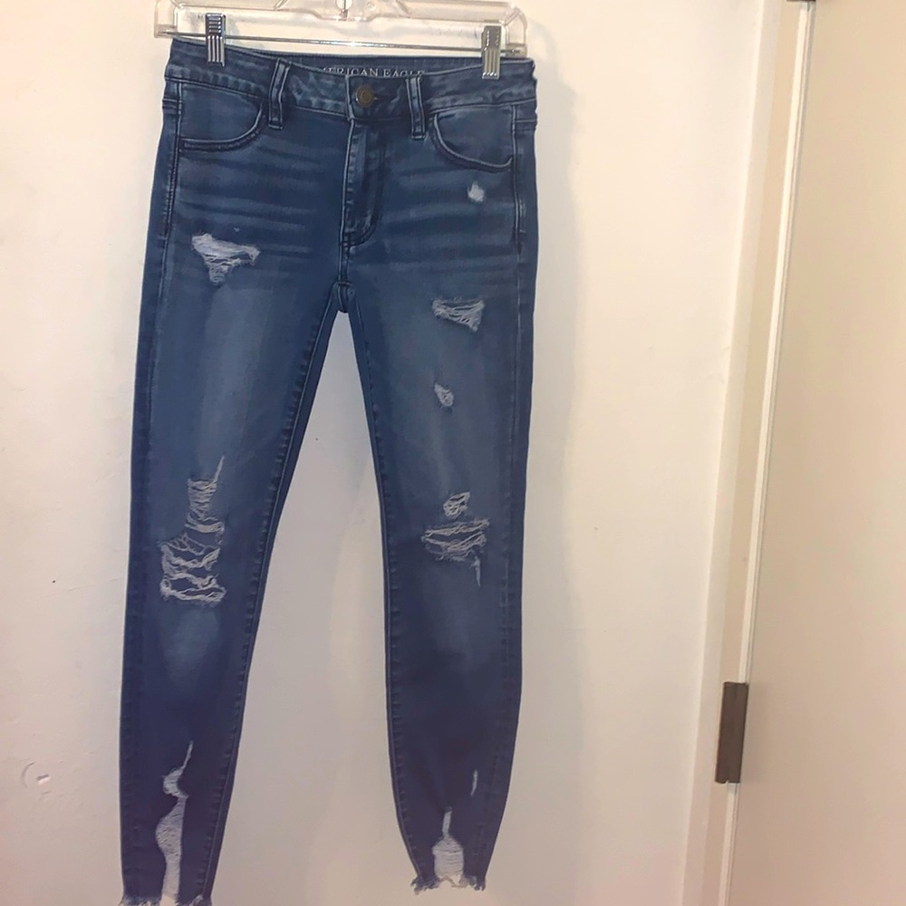 -American Eagle Blue Distressed Jegging Jeans- 2 Short As Is